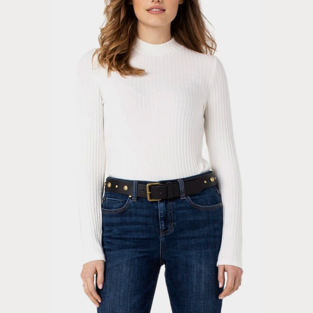 Liverpool Womens‎ Large Top Ribbed Mock Neck Long Sleeve Snow White Sweater NEW